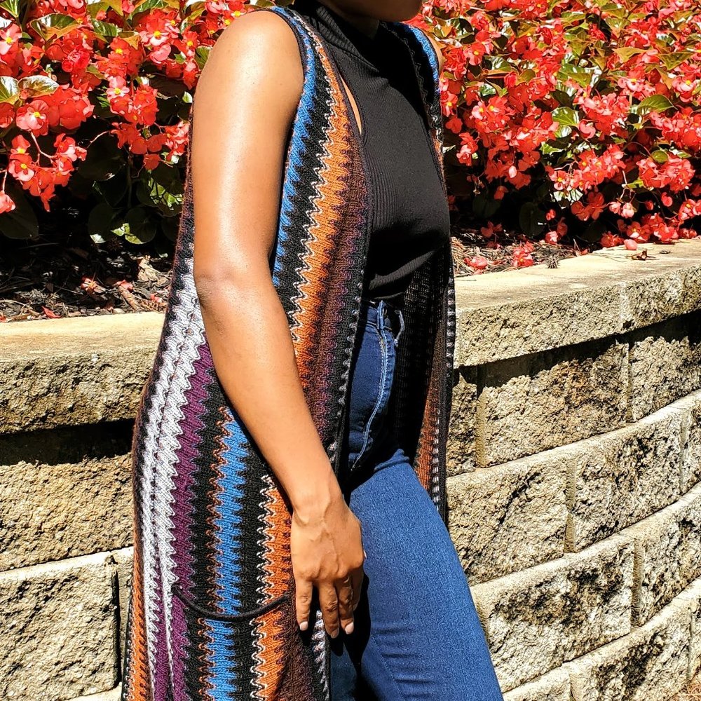 Knit Multicolor Sleeveless Duster